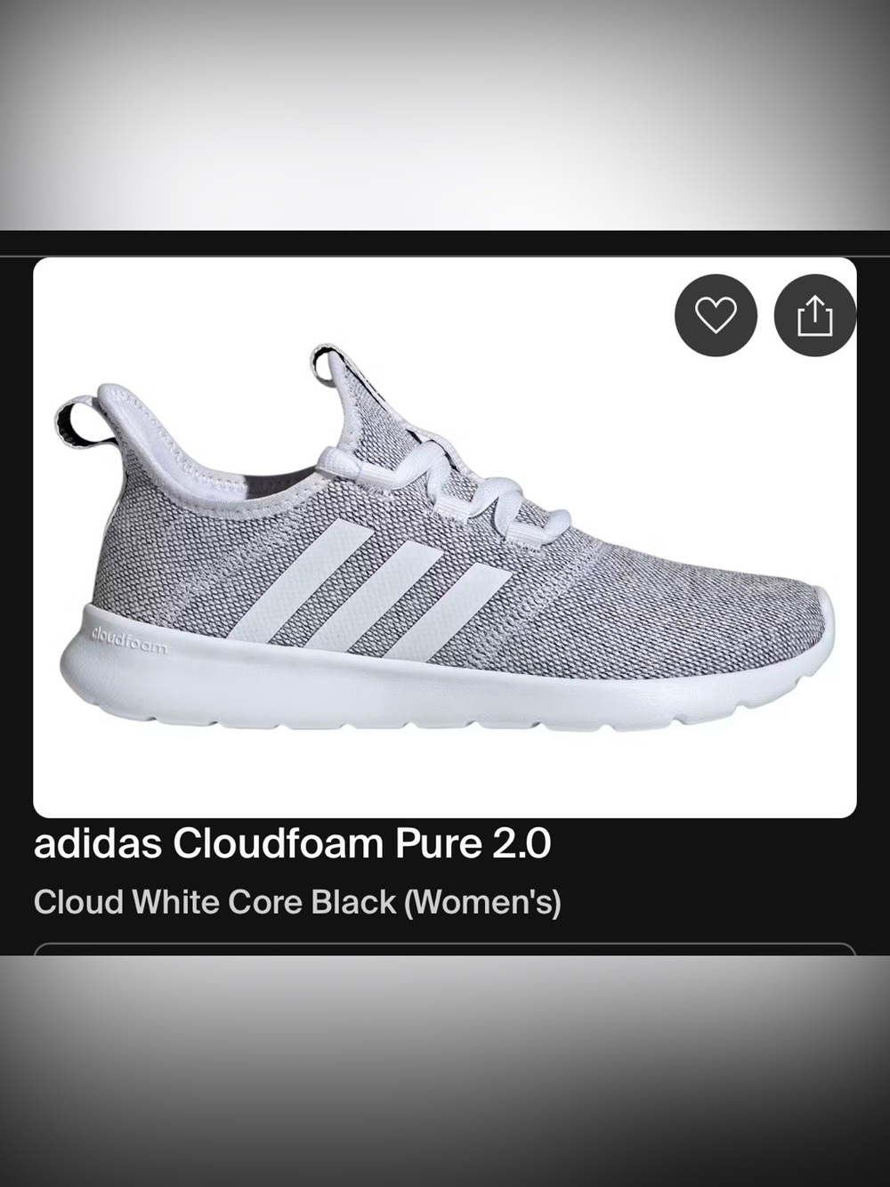 Adidas Cloudfoam Pure 2.0 Women's Knit Sneaker in White/Gray women’s size 7